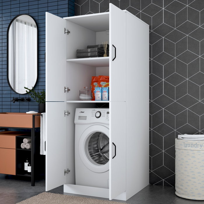 Hanah Home KD109 - 3198 Armario para Lavadora Blanco 70x181.8x72.5 cm Aglomerado Melamina Montaje Pared Organización Lavadero